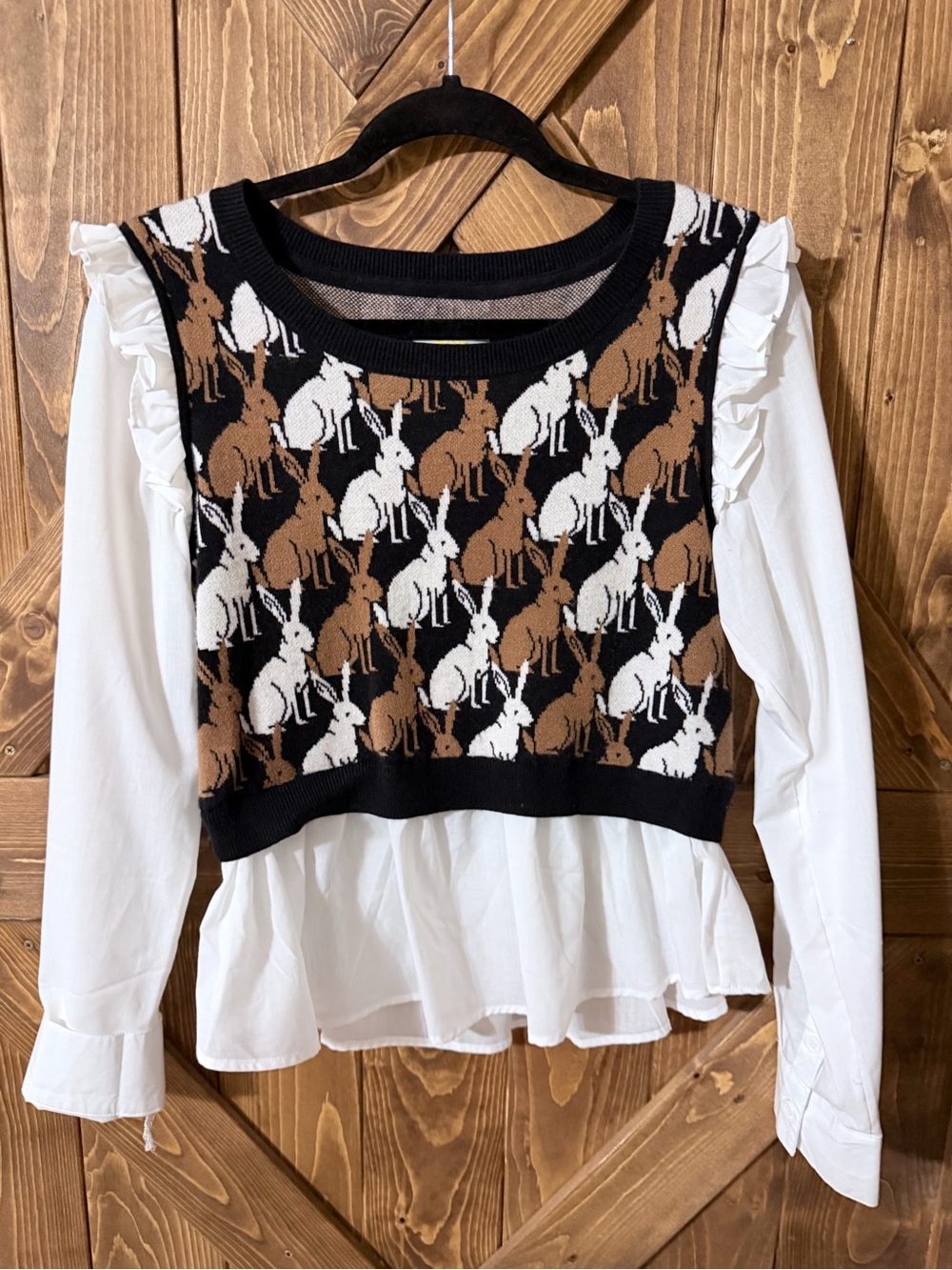 Maeve Black, Brown & White Bunny-Print Layered Tunic